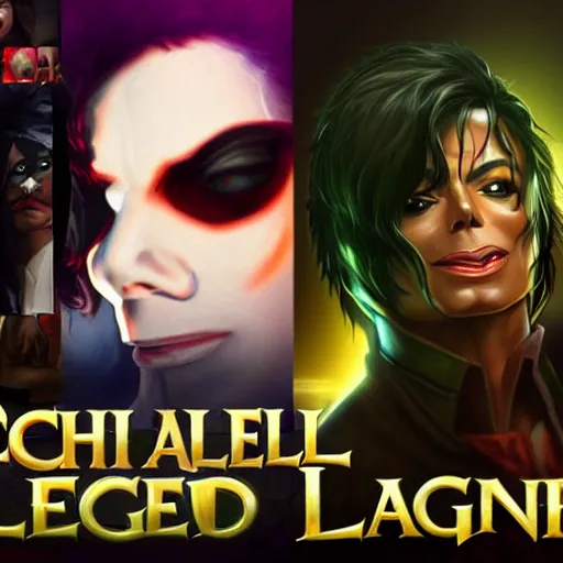 Image similar to michael jackson as a character in the game league of legends, with a background based on the game league of legends, detailed face