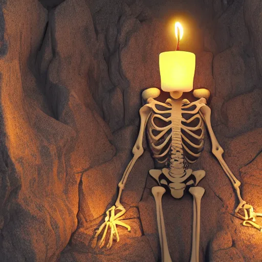 Image similar to a skeleton holding a latern in cave, hyper detailed, high quality, 8k, fantasy