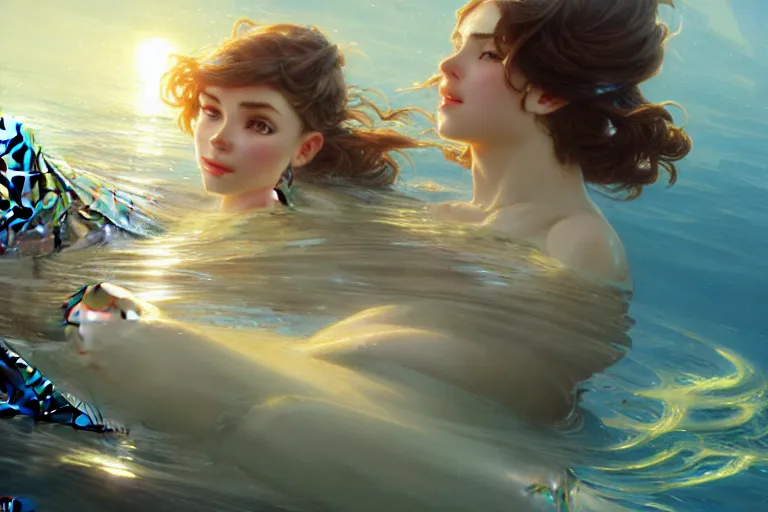 Prompt: painting of under the water, underwater world, hyper detailed cg rendering of a cute girl and whale, elegant, highly detailed, digital painting, artstation, concept art, smooth, sharp focus, illustration, art by artgerm and greg rutkowski and alphonse mucha, 8 k