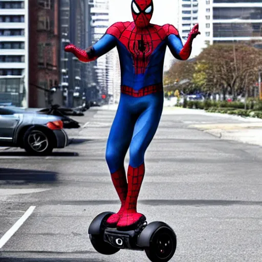 Image similar to spiderman falls of a hoverboard