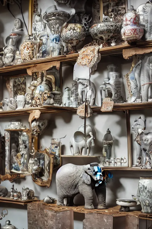 Image similar to photography of an elephant in a porcelain shop, cgsociety,