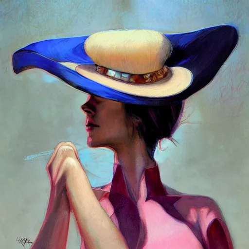 Prompt: woman with a giant, ridiculous hat, by jon foster