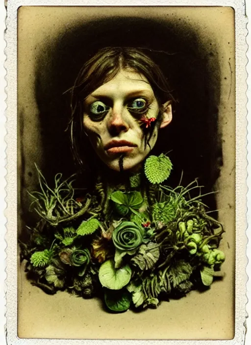 Image similar to beautiful and detailed rotten woman made of plants and many different types of flowers, muscles, intricate, organs, ornate, surreal, john constable, guy denning, gustave courbet, caravaggio, romero ressendi 1 9 1 0 polaroid photo