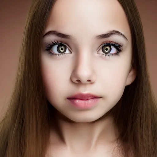 Image similar to photograph of girl with big forehead with square face and small bird beak lips and small round nose and dark black, high detail 8k,