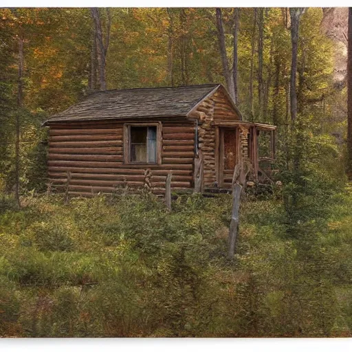 Image similar to a cabin in the woods by james gurney