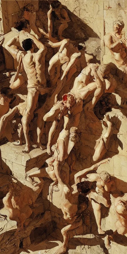 Image similar to oil painting scene from roman Thermae art by kim jung gi