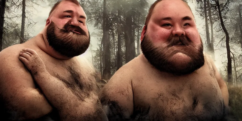 Prompt: extremely fat human beard eat our world apocalypse