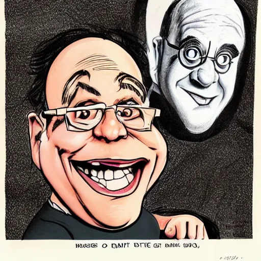 Prompt: a caricature portrait of Danny DeVito drawn by Mort Drucker Mad Magazine