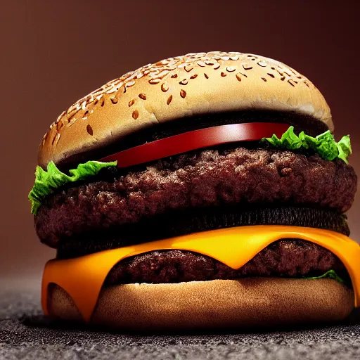 Prompt: product ad for the new mcdonalds mcdirt burger, macro lens, studio lighting, product photography