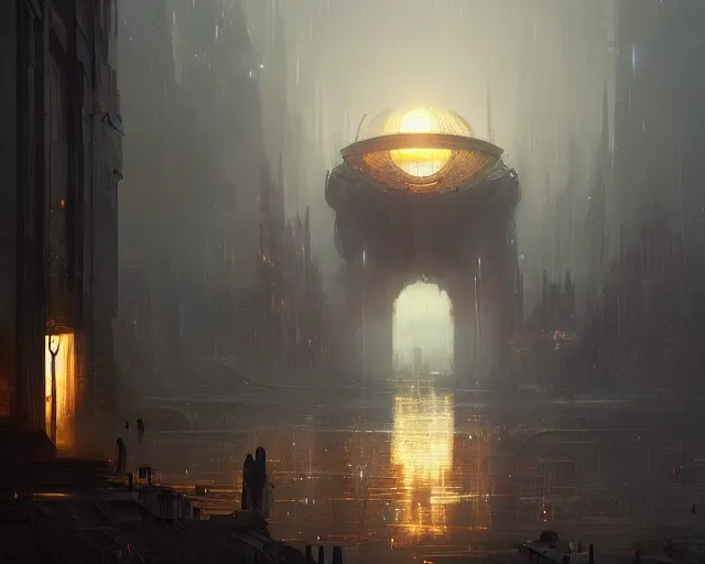 Image similar to great city of the lantern of time, a sci-fi digital painting by Greg Rutkowski and James Gurney, trending on Artstation, eerily beautiful, highly detailed