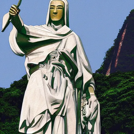 Prompt: redeemer crhist statue in rio japanese style digital paiting devian art city