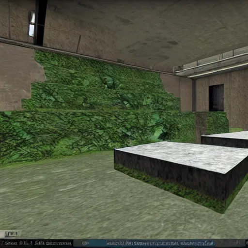 Prompt: a counter-strike bhop map with a theme of nature, containing polished concrete blocks and gentle green fog