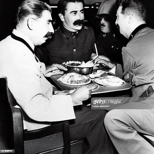 Image similar to joseph stalin eating at burger king, press photo, paparazzi