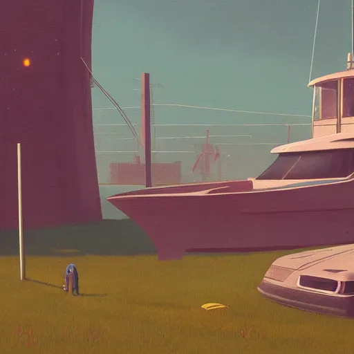 Image similar to yachting club by simon stalenhag