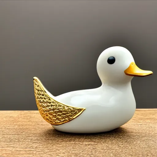 Prompt: porcelain duck with gold chain