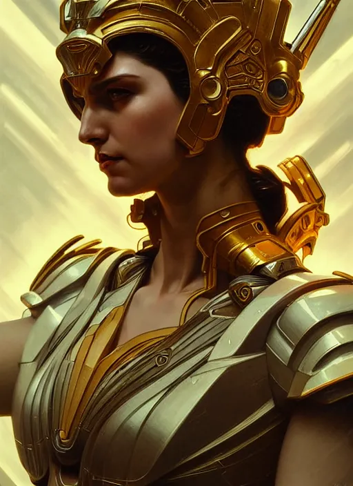 Image similar to the godess hera looking angry, sci - fi armour, tech wear, volumetric lights, sci - fi, intricate, elegant, highly detailed, digital painting, artstation, concept art, smooth, sharp focus, illustration, art by artgerm and greg rutkowski and alphonse mucha