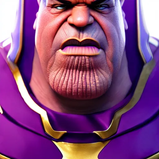Image similar to a portrait of abdelfattah alsisi as thanos, the pixar adaptation, with same hairstyle, angry facial expressions, hyper detailed, digital art, trending in artstation, cinematic lighting, studio quality, smooth render, unreal engine 5 rendered, octane rendered
