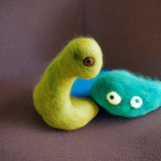 Image similar to a needle felted loch ness monster, needle felting art.