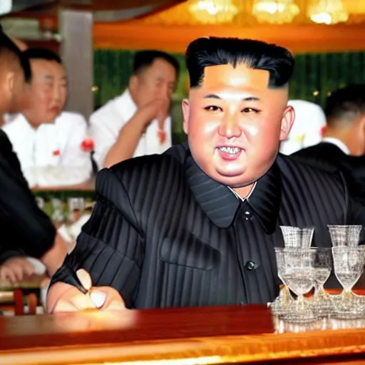 Image similar to kim jong - un having a drink in an ambient bar