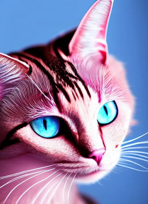 Image similar to photo of a pink cat with blue eyes 4k, high details, trending on Artstation