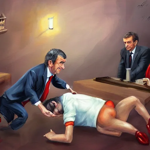 Image similar to jean luc melenchon is spanking emmanuel macron, by esao andrews