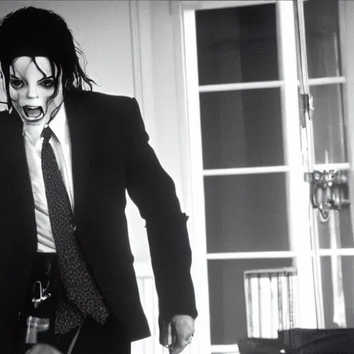 Image similar to michael jackson as the american psycho, cinematic still