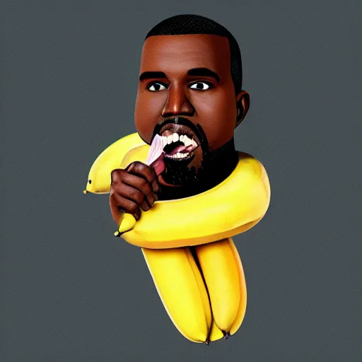 Prompt: kanye west eating a banana, illustration, art, behance, 4k, high detail, 2D