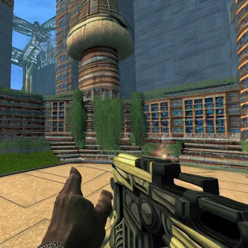 Prompt: Obama in Unreal Tournament 1999, PC game screenshot
