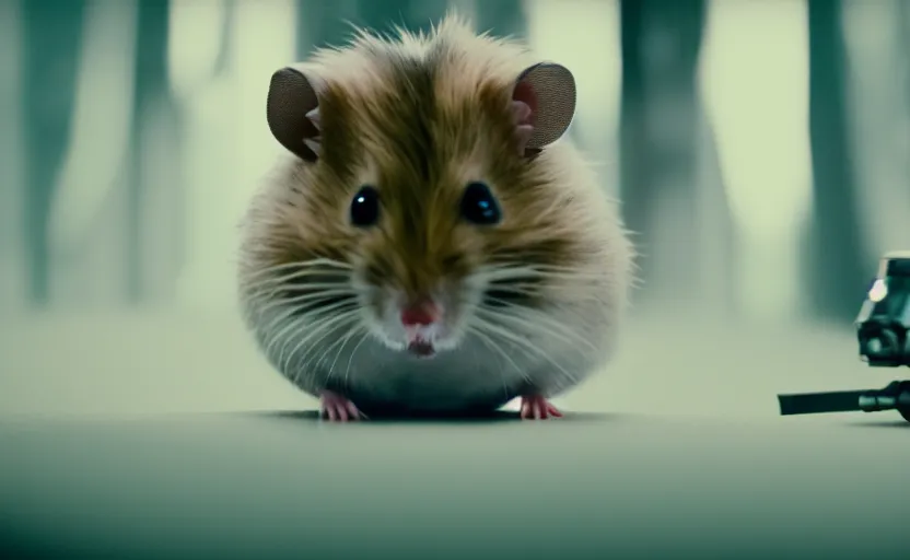 Prompt: hamster luke skywalker, movie still, star wars, cinematic, sharp focus, cinematic grain, cinematic lighting, 8 k