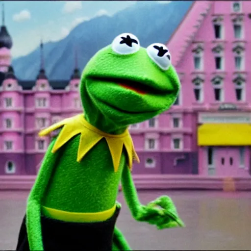 Image similar to kermit the frog in grand budapest hotel