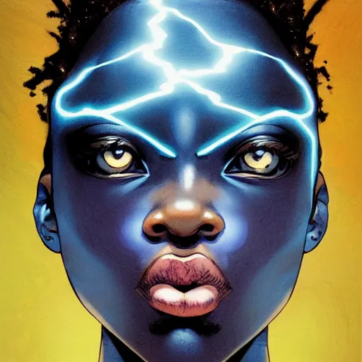 Prompt: prompt : black lightning portrait soft light painted by james jean and katsuhiro otomo and erik jones, inspired by evangeleon anime, smooth face feature, intricate oil painting, high detail illustration, sharp high detail, manga and anime 1 9 9 9