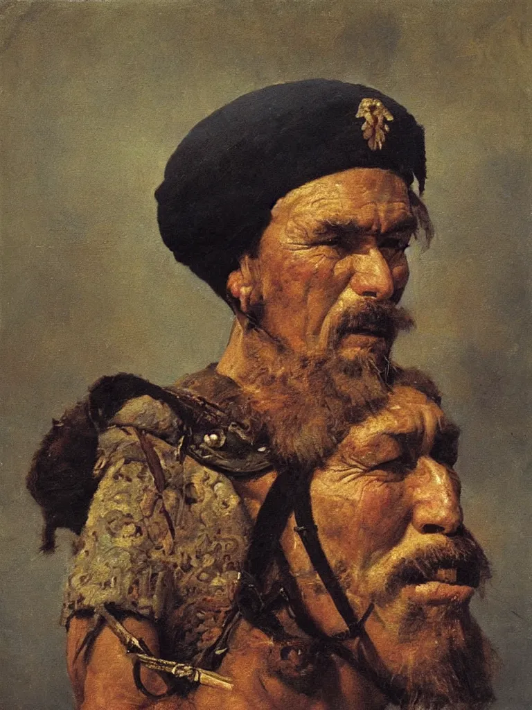 Prompt: “Realist Portrait of a Cossack by Andrey Shishkin, Oil on Canvas”