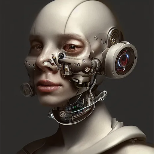 Image similar to ultra detailed, 4 k portrait of a cyborg by rachel ruysch