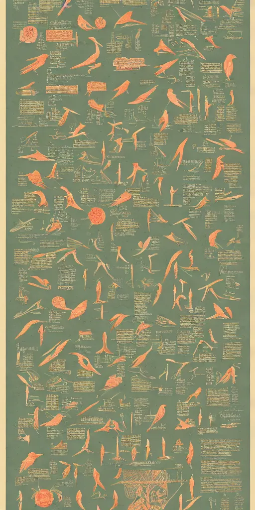 Image similar to anatomy of a bird, diagrams, map, marginalia, sketchbook, old script, inhabited initials, pastel infographic by Wes Anderson and victo ngai