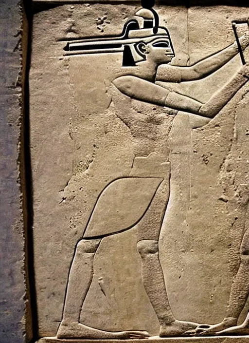 Image similar to ancient egyptian relief of a man shooting a bolt action rifle