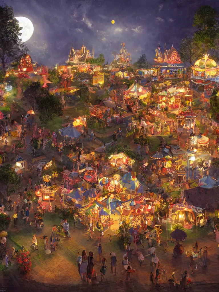 Image similar to summer fair under moonlight by disney concept artists, blunt borders, rule of thirds