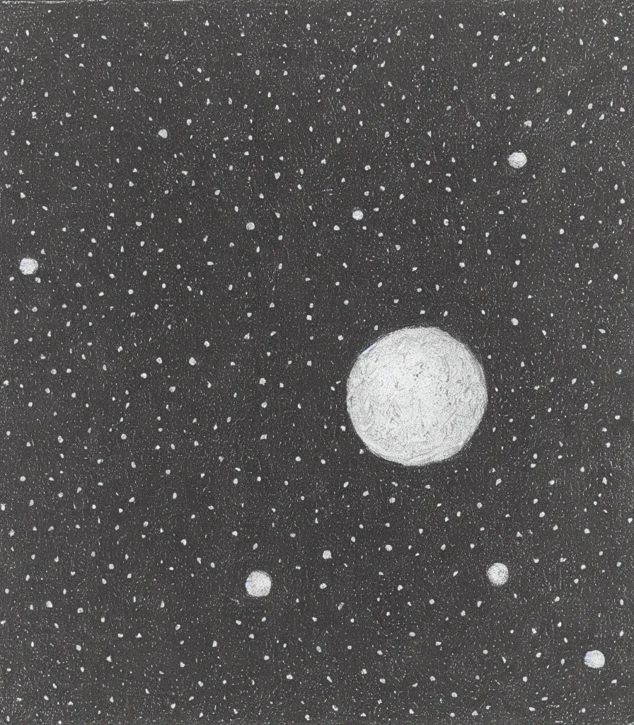 Image similar to a beautiful painting of a planet made out of small circles, rough charcoal sketch, black dots