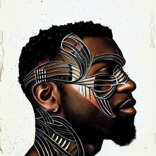 Image similar to side profile of a black man :: in ocean intricate details :: face implants :: dark and horror :: by vikings and Sandra Chevrier