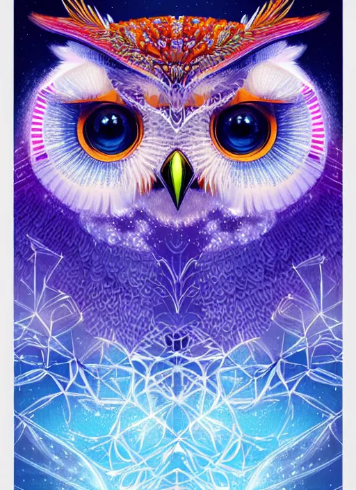 Image similar to symmetry!! product render poster vivid colors divine proportion owl, ice and snow, glowing fog intricate, elegant, highly detailed, digital painting, artstation, concept art, smooth, sharp focus, illustration,