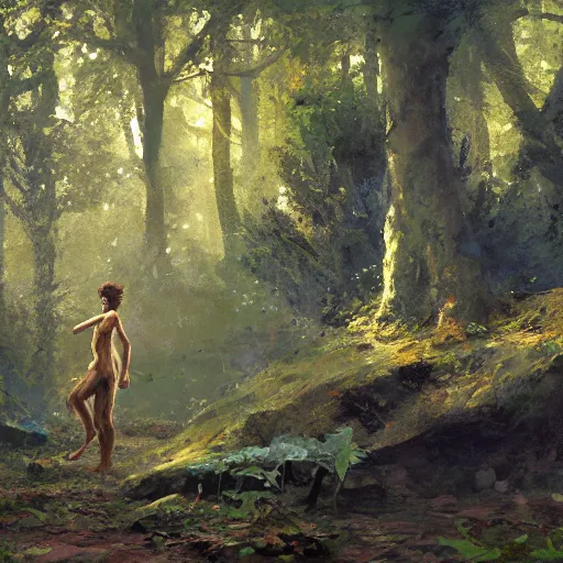 Prompt: a faun in a forest, painted by craig mullins