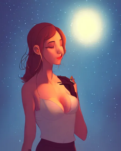 Image similar to kipo standing under the stars with an arm raised to the night sky, in professional makeup, dramatic lighting, by lois van baarle, 4 k, trending on artstation