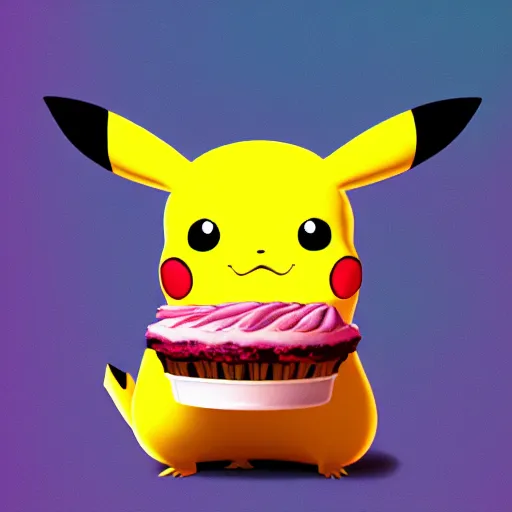 Prompt: pikachu holding a cake, digital art, artstation