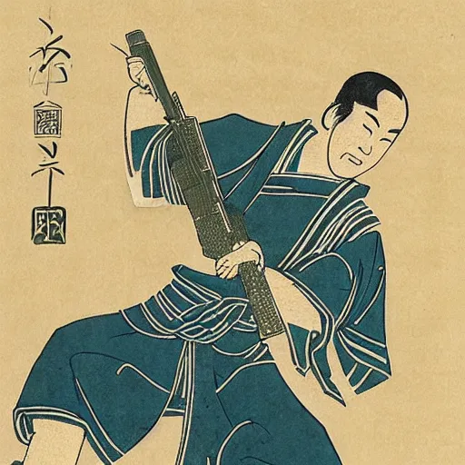 Prompt: arma 3 japanese woodblock print, detailed, realistic