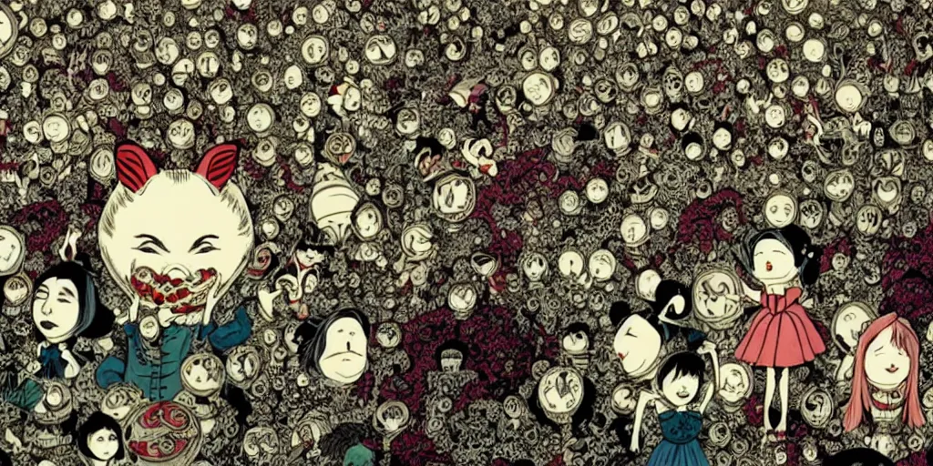 Image similar to alice in wonderland ( 2 0 1 0 ) movie still frame by yuko shimizu by murakami by tim burton