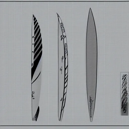 Prompt: blueprint of a surfboard shaped by firewire, technical sketch, high detail, high resolution, 8 k resolution