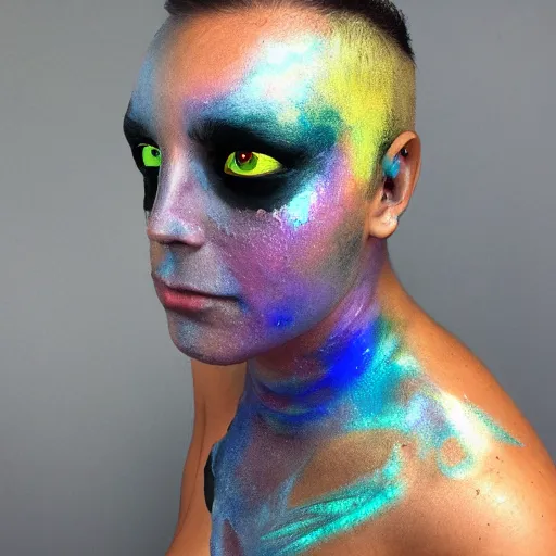 Prompt: iridescent bodypaint on a Swashbuckling space pirate