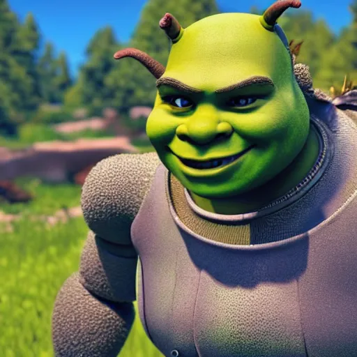 Prompt: shrek as humanoid robot made of steel, unreal engine 5, ray tracing, extremely detailed, 8 k