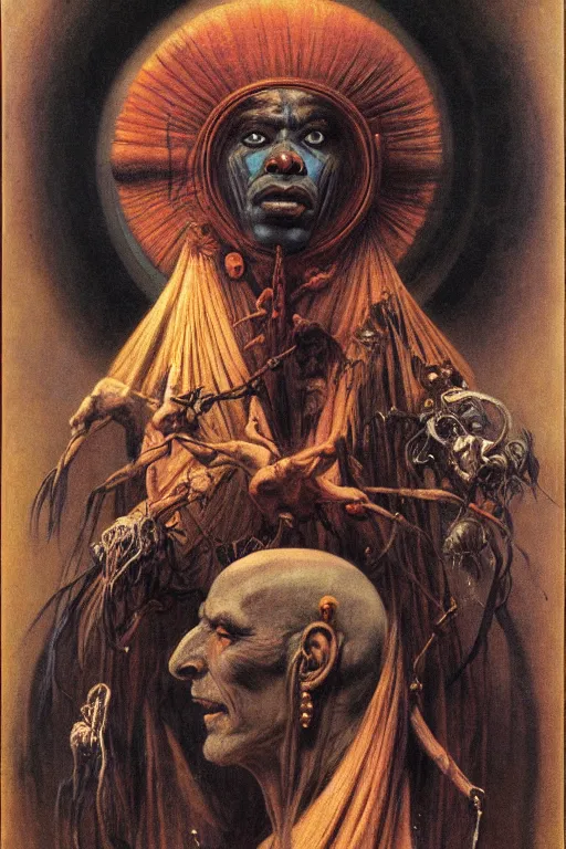 Prompt: a portrait of babalawo by wayne barlowe, by gustav moreau, by goward, by gaston bussiere, by roberto ferri, by santiago caruso, by luis ricardo falero, by austin osman spare, ( ( ( ( occult art ) ) ) ) saturno butto