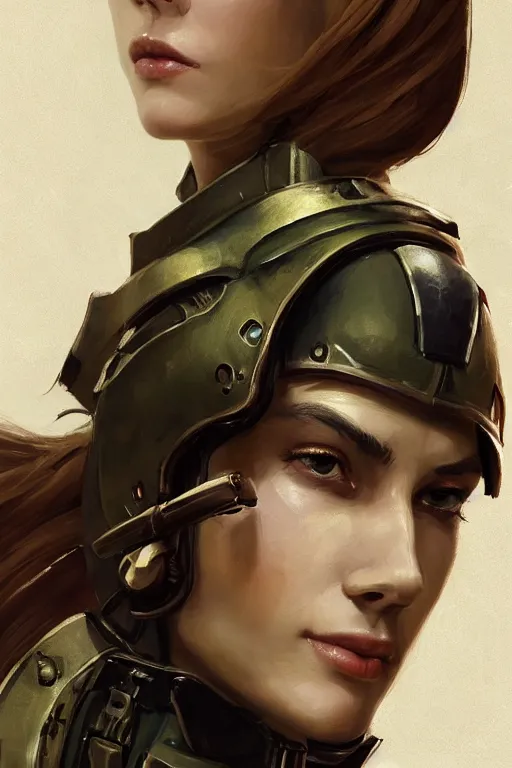 Image similar to a professionally painted portrait of an attractive young woman, clothed in military armor, olive skin, long dark hair, beautiful bone structure, symmetrical facial features, intricate, elegant, digital painting, trending on Artstation, concept art, smooth, sharp focus, illustration, from Metal Gear by Ruan Jia and Mandy Jurgens and Artgerm and William-Adolphe Bouguerea, award winning