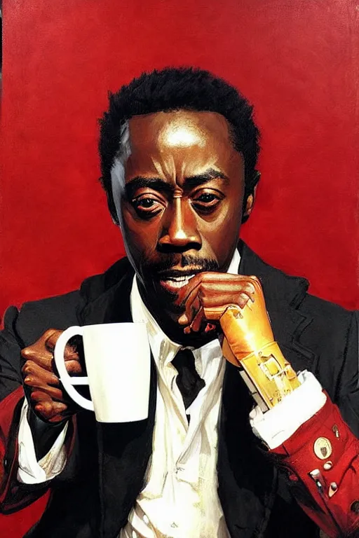 Prompt: attractive don cheadle playing as 2 1 savage drinking coffee, painting by j. c. leyendecker, yoji shinkawa, katayama bokuyo